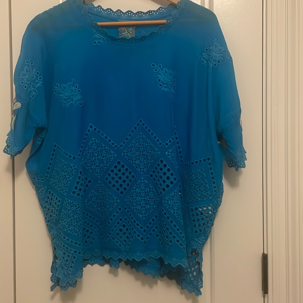 Johnny Was Turquoise Short Sleeve Top